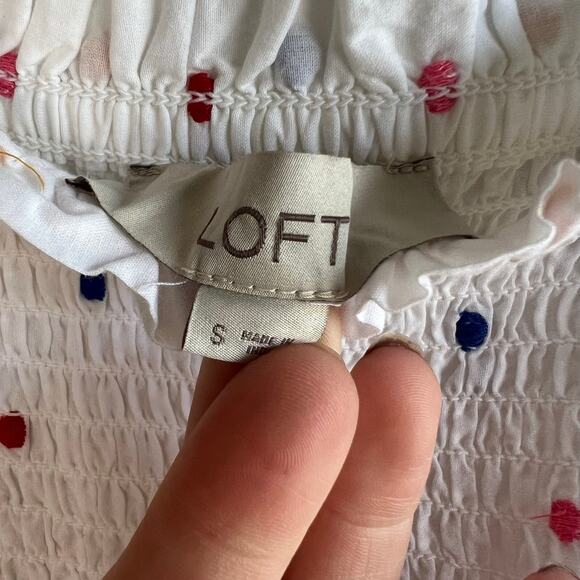 LOFT Multi-color Polka Dot Smocked Peplum Tank Top blouse Size Small - Picture 4 of 7
